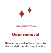 Pure purification - Odor removal. There is no smell in the exhaust by the catalytic deodorizing function.